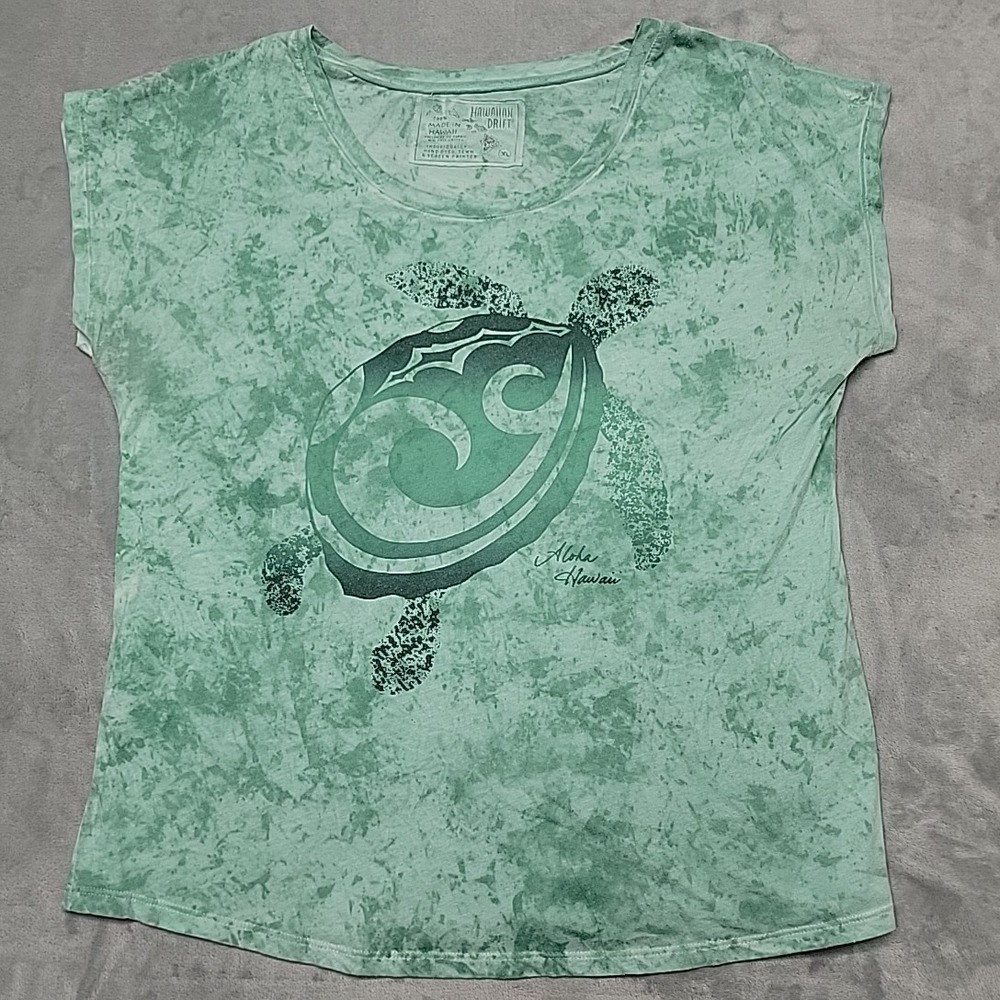 Hawaiian Drift Shirt Womens XL Green Sea Turtle Aloha Hawaii Beach Made In USA